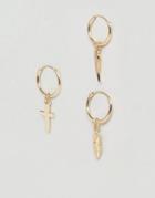 Chained & Able Hanging Charm Hoop Earrings In Gold - Gold