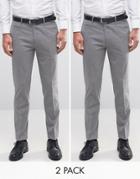 Asos 2 Pack Skinny Smart Pants With Belt In Gray - Gray