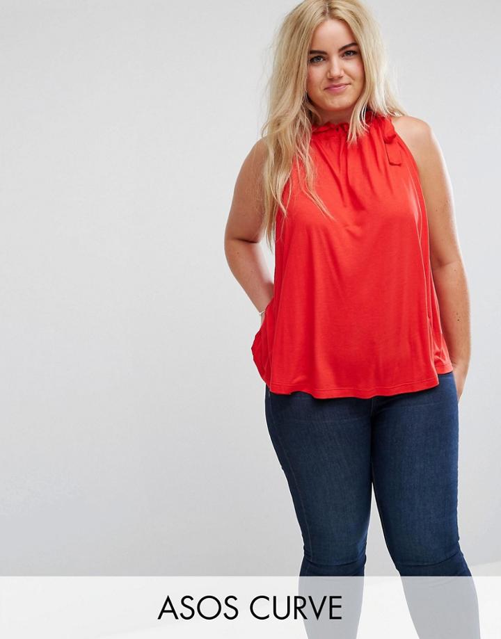 Asos Curve Swing Top With Ruched Neck - Red