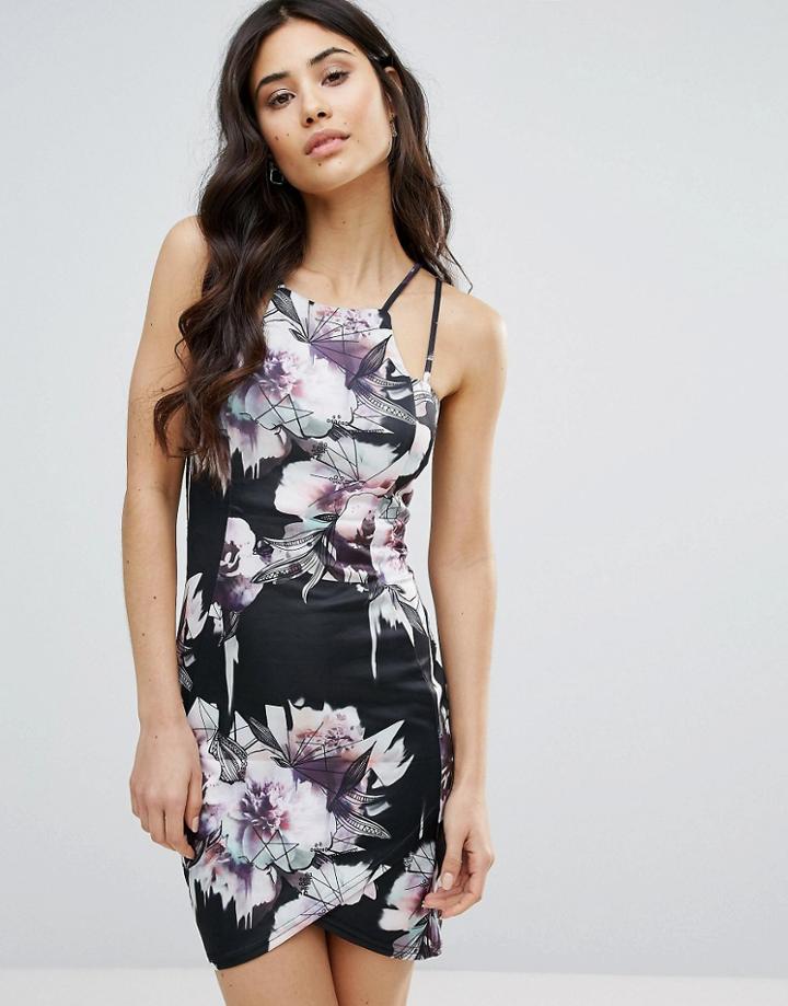 Ax Paris Printed Bodycon Dress With Skater Top - Multi