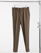 Asos Design Wedding Super Skinny Wool Mix Suit Pants In Camel Herringbone-neutral