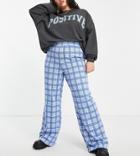 Asos Design Curve Straight Leg Dad Puddle Hem Pant In Pop Blue Check-multi