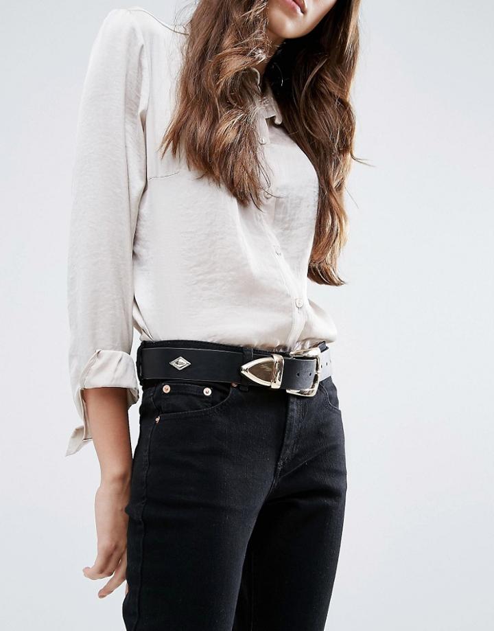 Asos Wide Clean Western Waist And Hip Belt - Black