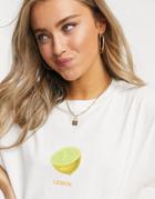 Heartbreak Lemon Slogan Oversized T-shirt In White