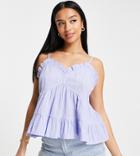 Asos Design Petite Textured Smock Sun Top With Ruffle Detail In Lilac-purple
