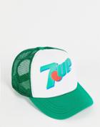 Asos Design Trucker Cap In Green With Retro 7up Print
