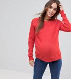 Asos Maternity Sweater In Fluffy Yarn With Crew Neck - Red