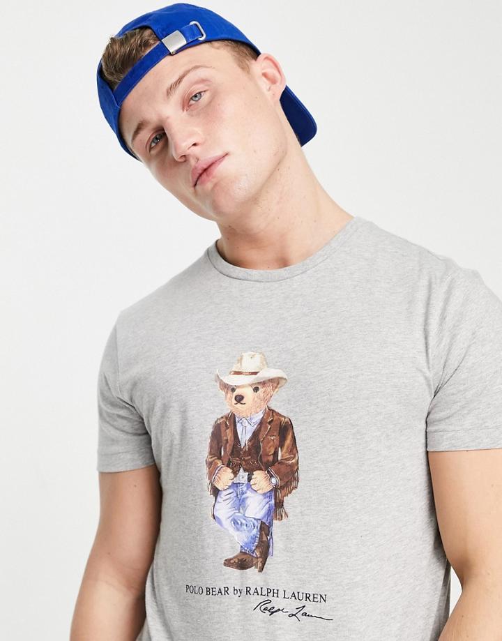 Polo Ralph Lauren Cowboy Bear Print T-shirt In Gray Heather