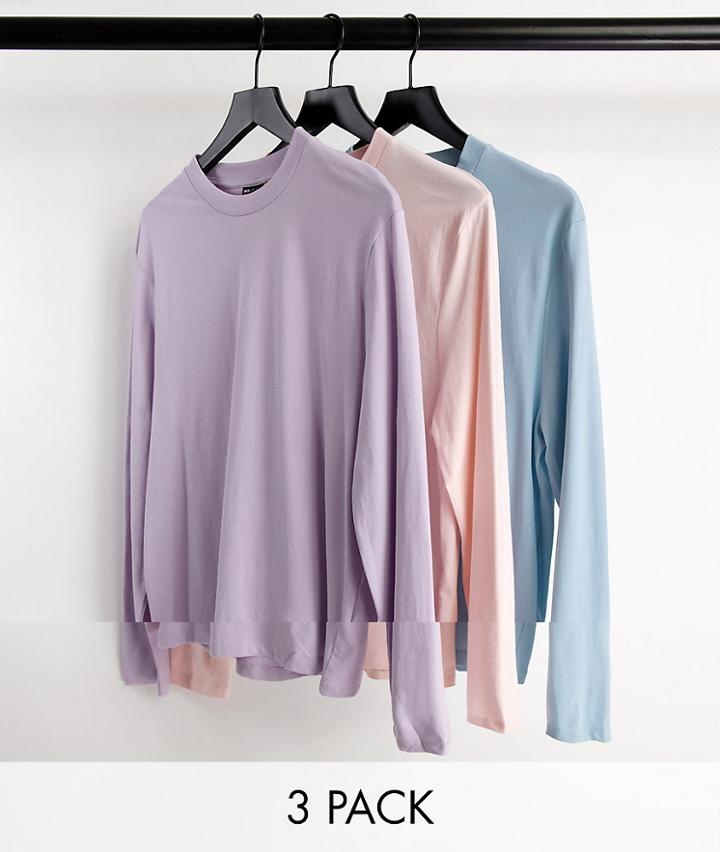 Asos Design 3 Pack Long Sleeve T-shirt With Crew Neck-multi