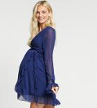 Asos Design Maternity Dobby Mini Wrap Dress With Fluted Sleeve In Navy