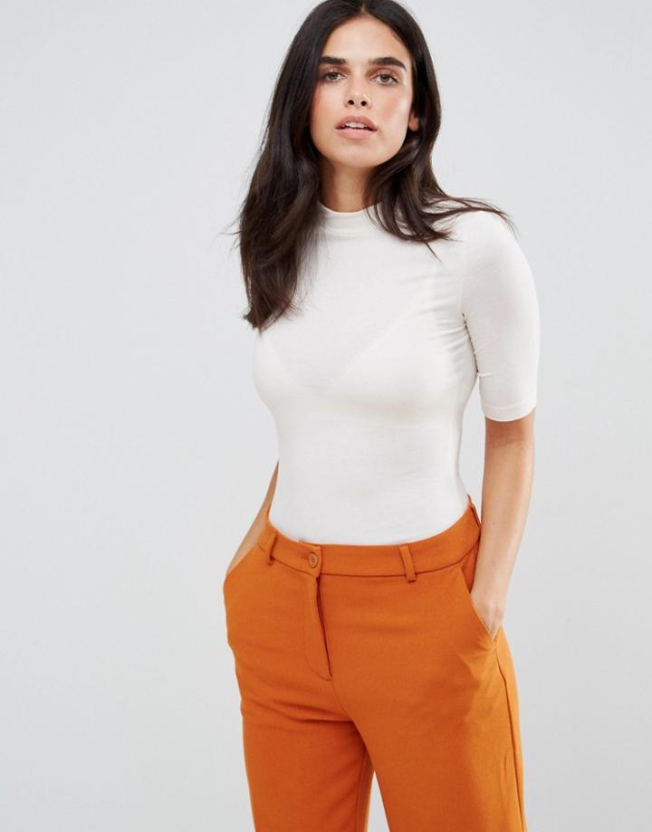 Monki High Neck 3/4 Top - White