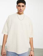 Asos Design Relaxed T-shirt In Beige Texture-brown