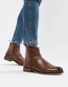 Asos Design Chelsea Boots In Brown Leather With Zips - Red