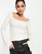 Monki Organic Cotton Patch Top With Trumpet Sleeves In Beige-neutral