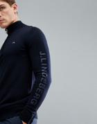 J.lindeberg Golf Kian Logo Print Half Zip Knitted Merino Sweater In Navy - Navy