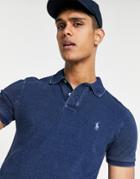 Polo Ralph Lauren Garment Dyed Player Logo Pique Polo In Dark Indigo-blues