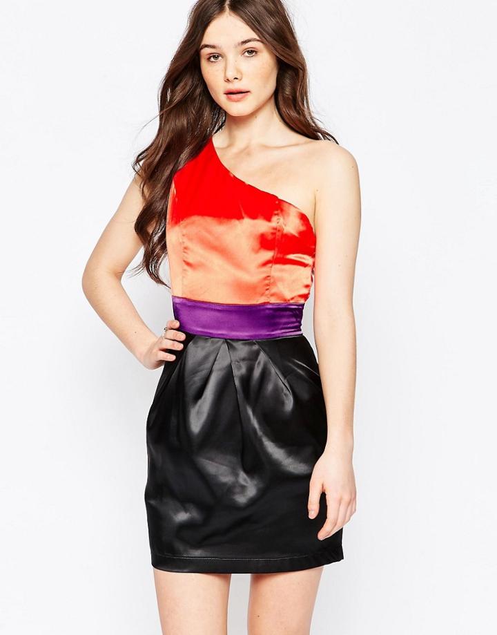 Jasmine Color Block Dress With One Shoulder