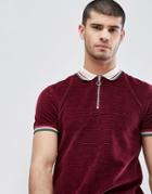 Asos Polo Shirt In Cord With Retro Tipping Collar And Cuff - Red