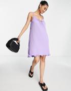 River Island Ring Detail Plisse Cami Mini Dress In Lilac-purple