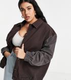 Collusion Plus Washed Canvas Track Jacket In Brown-neutral