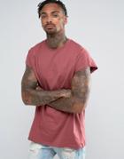 Asos Longline T-shirt In Oversized Fit In Red - Red
