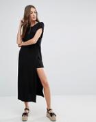 Brave Soul T-shirt Maxi Dress With Split - Black