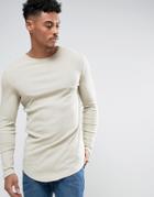 Asos Super Longline Muscle Long Sleeve Rib T-shirt With Curved Hem - Beige