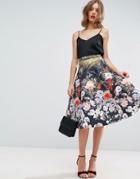 Asos Scuba Prom Skirt In Snake Floral Print - Multi