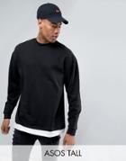 Asos Tall Oversized Sweatshirt Witht-shirt Hem - Black