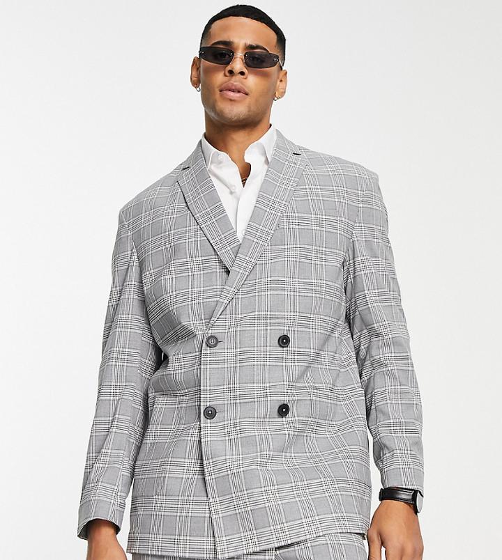 New Look Suit Jacket In Dark Gray Plaid