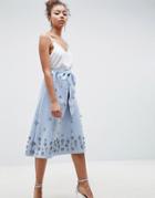 Asos Design Embellished Bow Front Scuba Midi Prom Skirt - Blue
