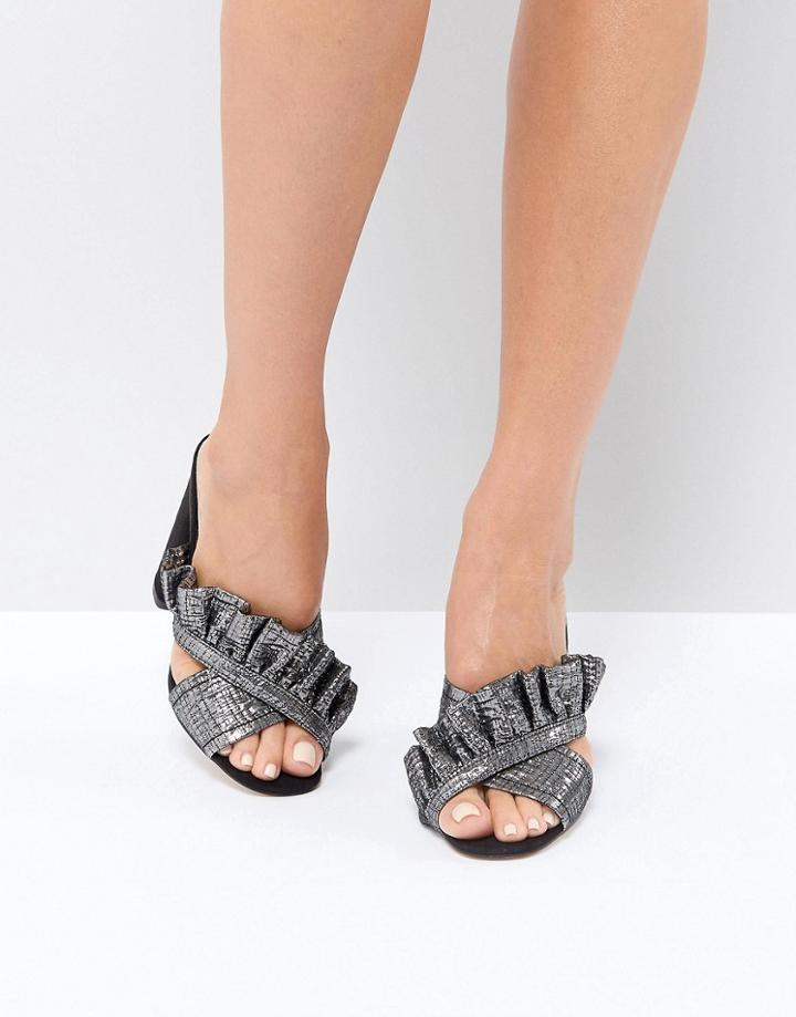 Forever New Metallic Ruffle Mule - Silver