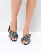 Forever New Metallic Ruffle Mule - Silver