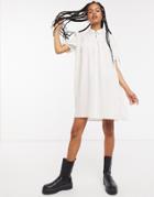 Noisy May Smock Shirt Dress In Cream Pinstripe-white