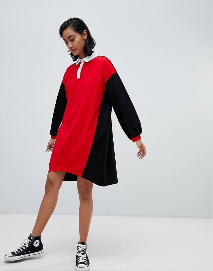 Asos Design Color Block Rugby Shirt Dress - Multi