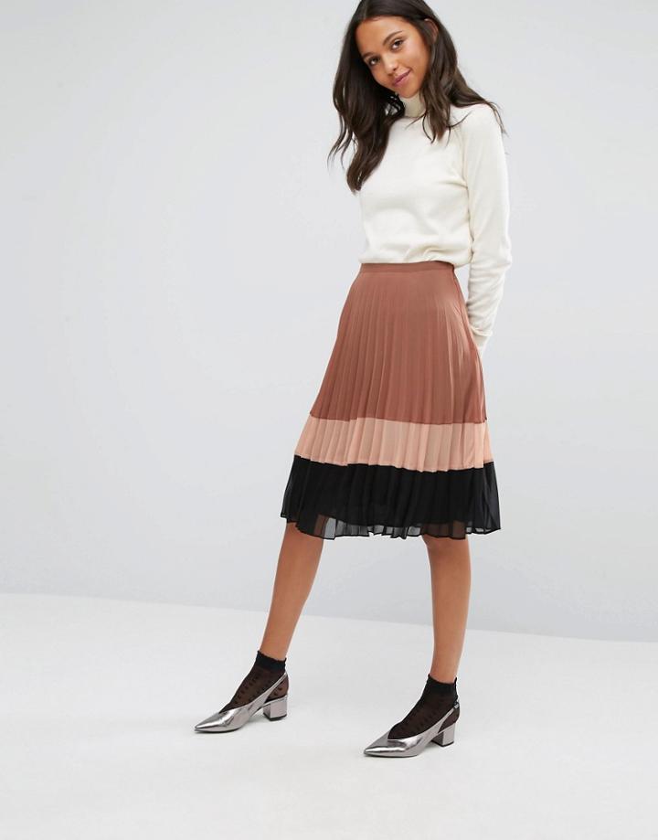Miss Selfridge Color Block Pleated Chiffon Skirt - Multi
