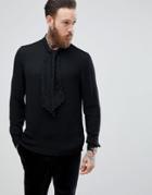 Asos Regular Fit Viscose Shirt With Pussy Bow - Black