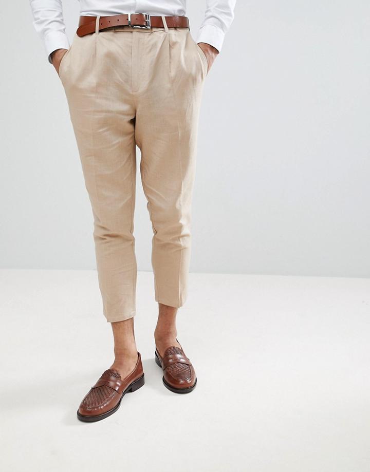 Gianni Feraud Pleated Linen Cropped Pants-neutral