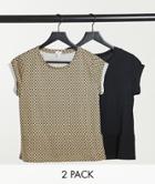 River Island 2 Pack Of T-shirts In Monogram Brown And Black-multi