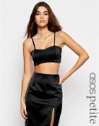 Asos Petite Exclusive Co-ord Crop Top In Bonded Satin - Black