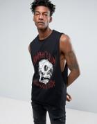 Asos Sleeveless T-shirt With Dropped Armhole & Skull Print - Black