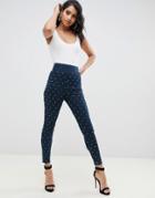 Asos Design High Waisted Pull On Denim Jeggings With Rhinestone Detail-blue