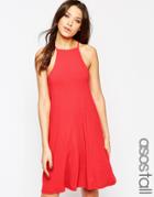Asos Tall Strappy Swing Dress In Rib - Red