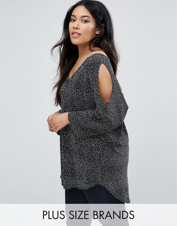 Lovedrobe Plus Cold Shoulder Top In Polka Dot - Black