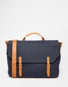 Asos Satchel In Washed Navy Canvas With Contrast Trims - Navy