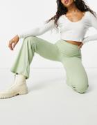 Club L London Ribbed Flared Pants Set In Sage Green