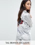 Jaded London Tall Oversized Velvet Shirt With Panther Embroidery Co-ord - Gray