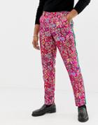 Asos Edition Slim Tuxedo Suit Pants In Fuchsia Pink Jacquard - Pink
