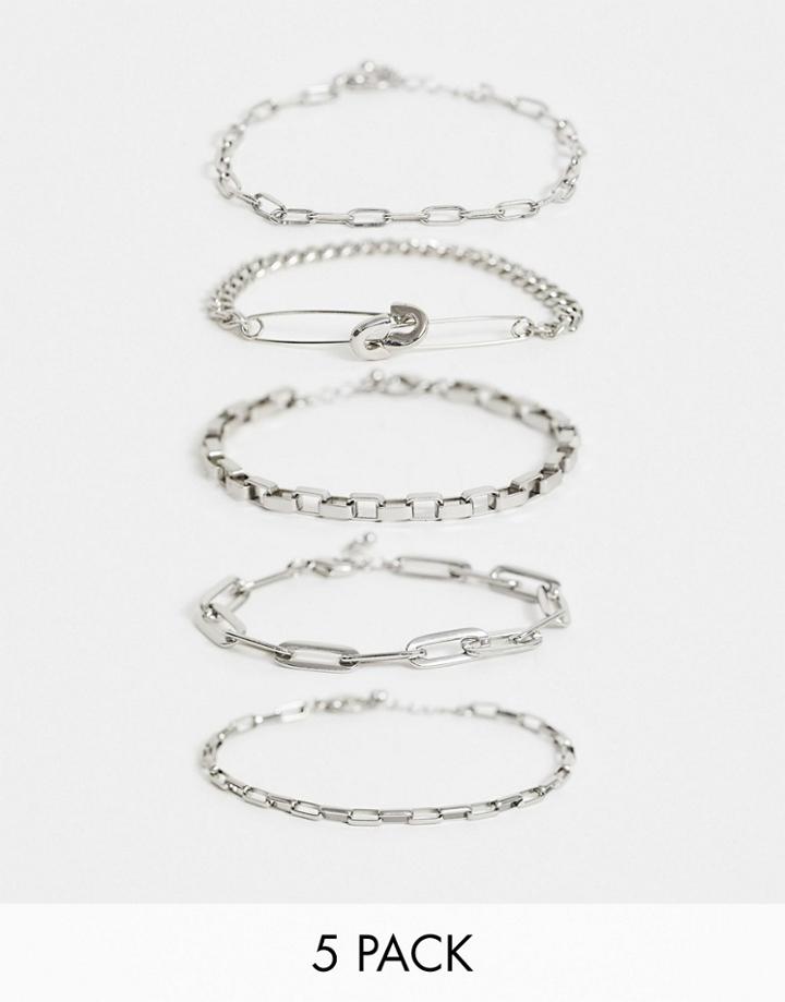 Asos Design Industrial Chains Bracelet Pack-silver