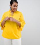 Junarose Tie Neck Fluted Sleeve Blouse - Yellow